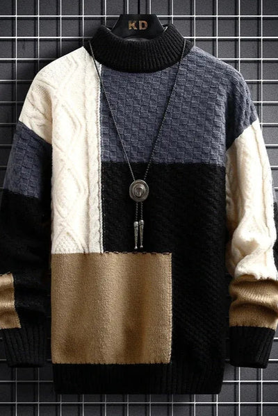 Darnel - Sweter Męski Z Golfem Patchwork