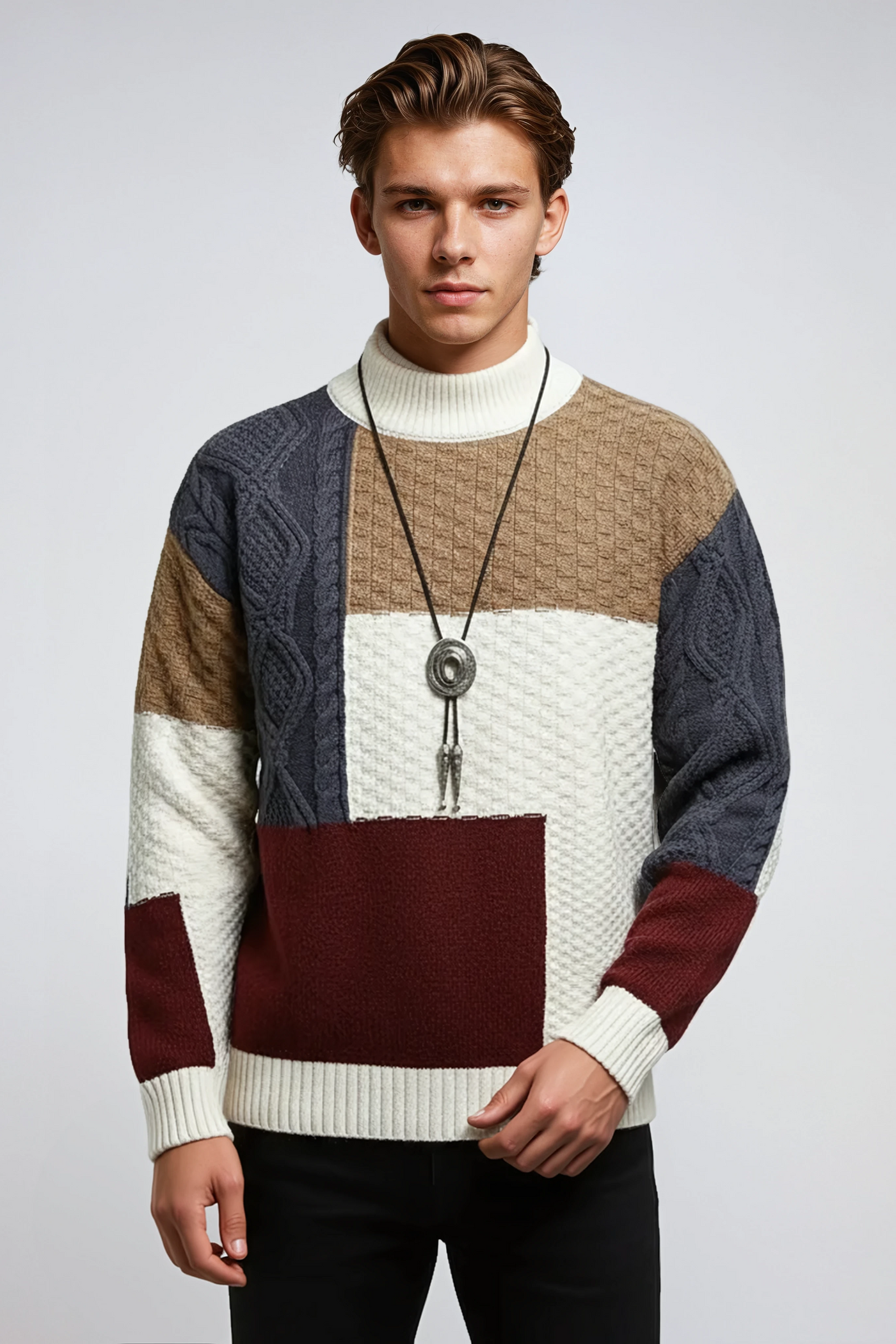 Darnel - Sweter Męski Z Golfem Patchwork