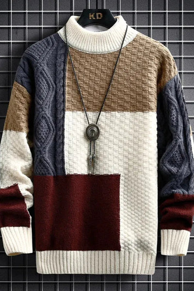 Darnel - Sweter Męski Z Golfem Patchwork