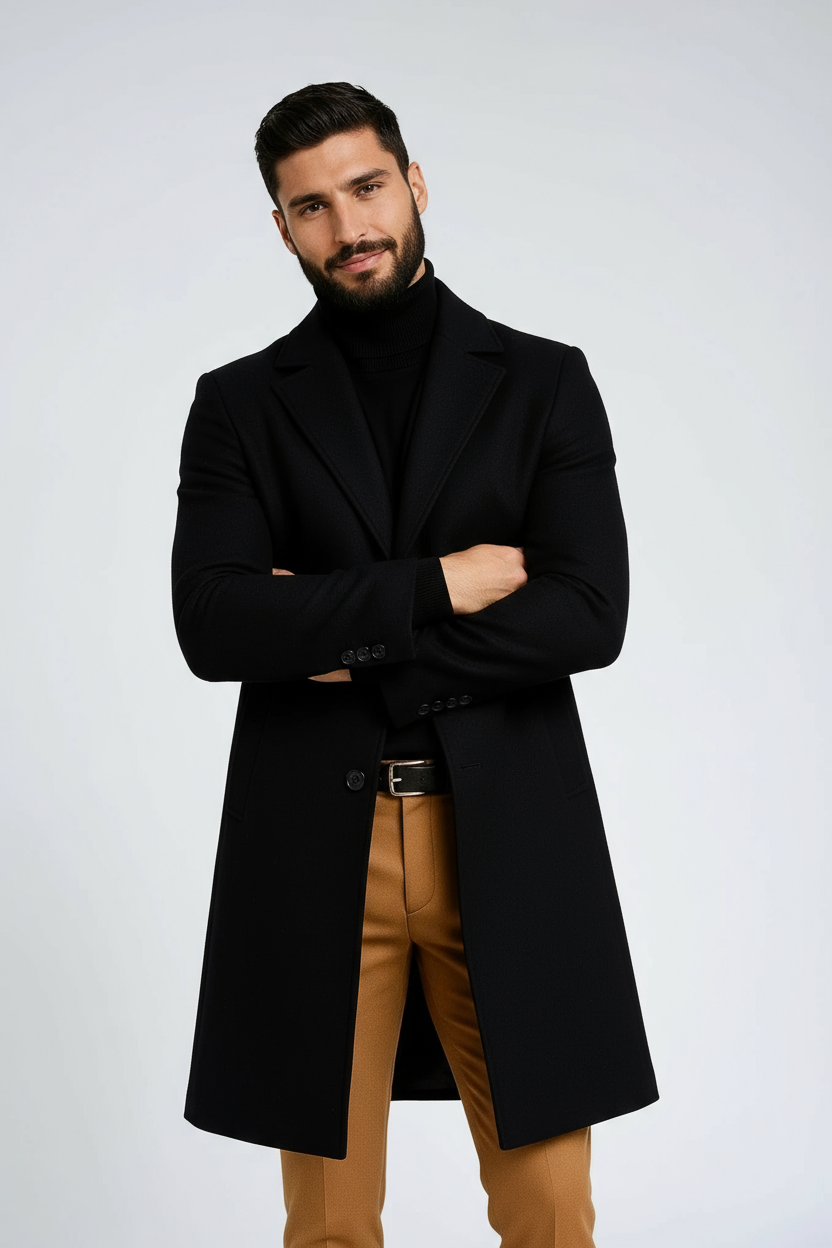 Płaszcz Męski Zimowy | Klasyczny Wełniany Płaszcz Elegancki