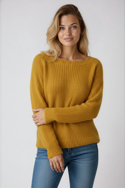 Selviera - Sweter Damski Z Dekoltem Łódką
