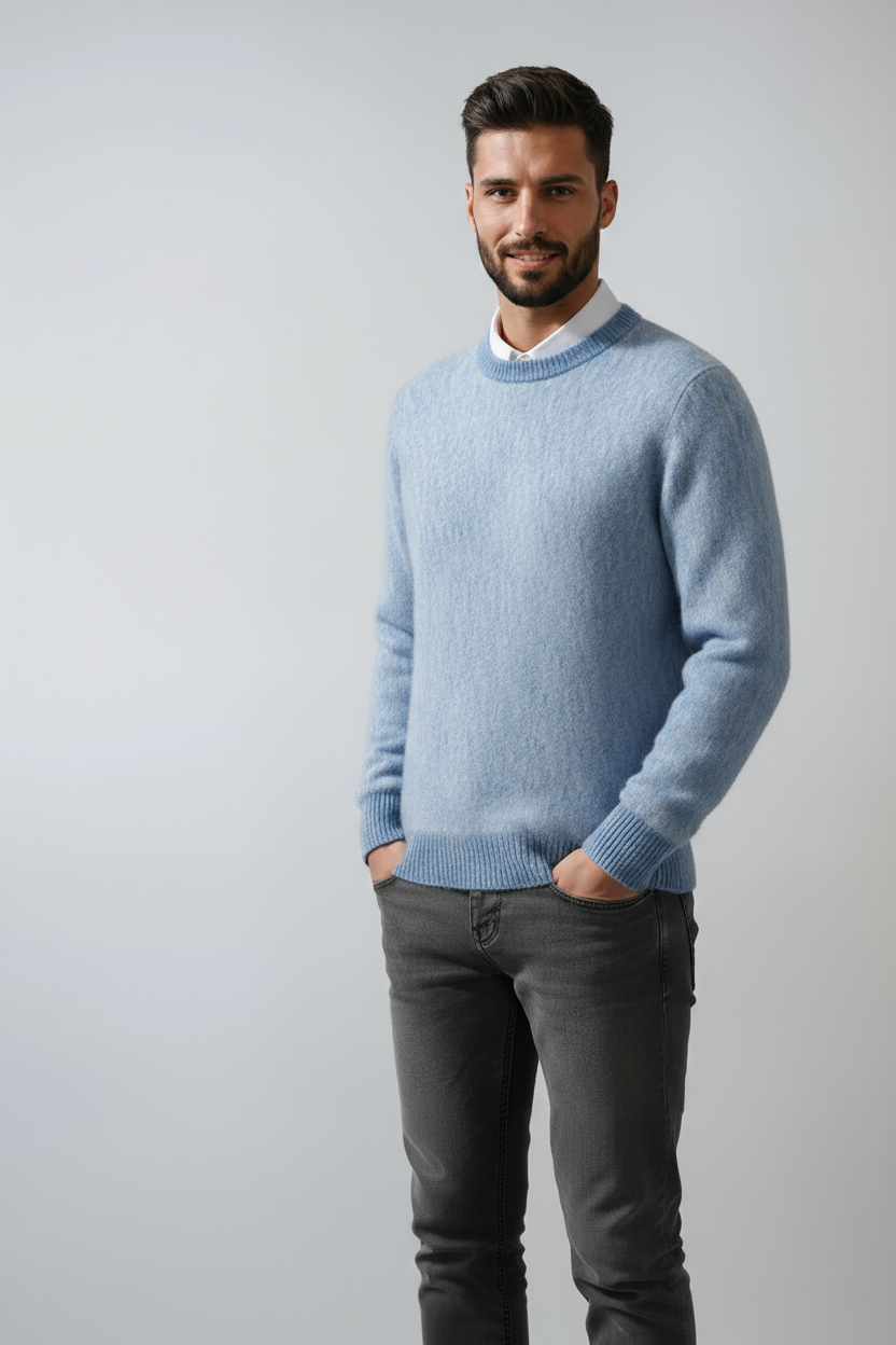 Sweter Męski Zimowy z Okrągłym Dekoltem | Ciepły i Stylowy