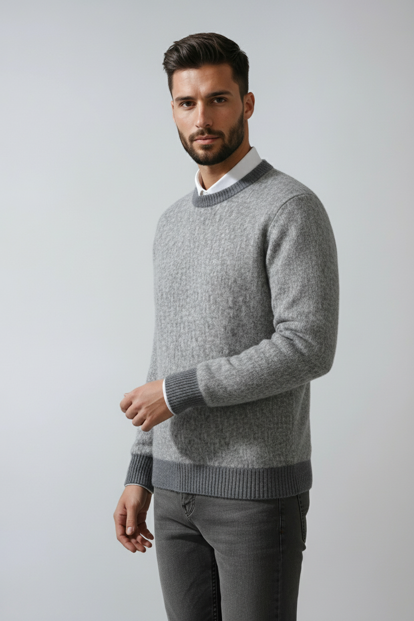 Sweter Męski Zimowy z Okrągłym Dekoltem | Ciepły i Stylowy