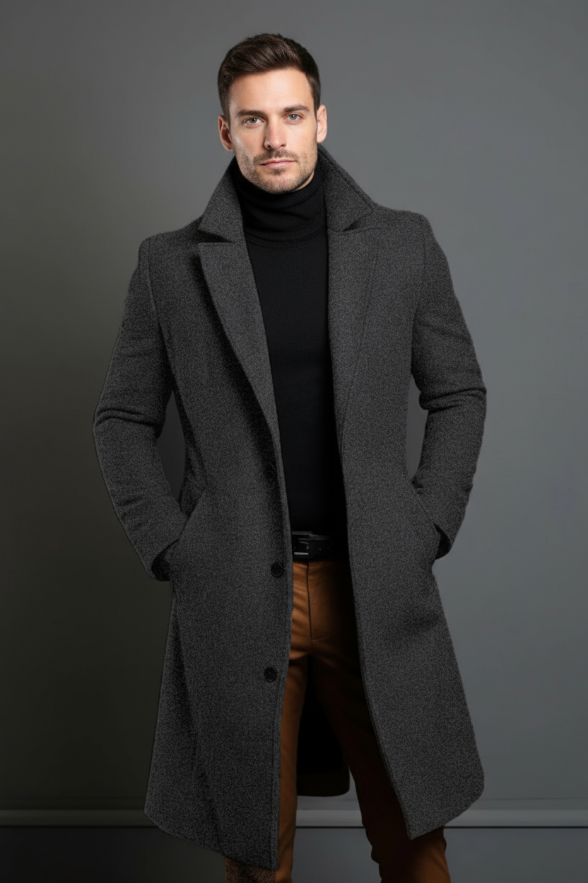 Płaszcz Męski Zimowy | Klasyczny Wełniany Płaszcz Elegancki